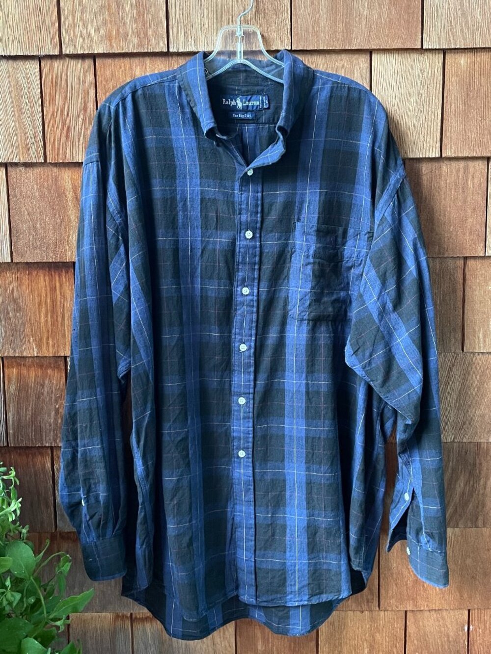 EUC Ralph Lauren Blue/Black Plaid Cotton Long Sleeve Big Shirt in Men's Large